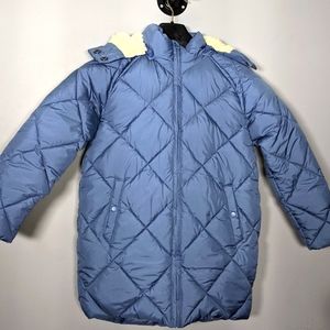 NEW Amazon Essentials Girls Long Quilted Cocoon Puffer Coat Sz M light baby blue